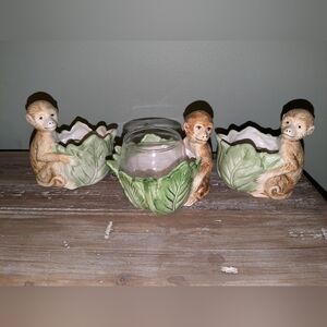 Vintage 1986 Fitz and Floyd hand painted ceramic monkey candleholders *Set Of 3*